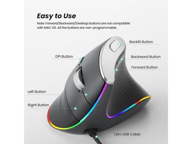 Nulea M504 Wired Vertical Mouse, USB Ergonomic Optical Mouse with 4 Adjustable DPI, 11 RGB Backlight Modes, Compatible for Laptop, PC, Desktop,...
