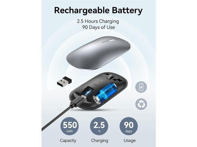 TECKNET Wireless Mouse, BT5.0/3.0 2.4GHz Silent Computer Mouse with USB Receiver,4000DPI Rechargeable Portable Bluetooth Mouse for...