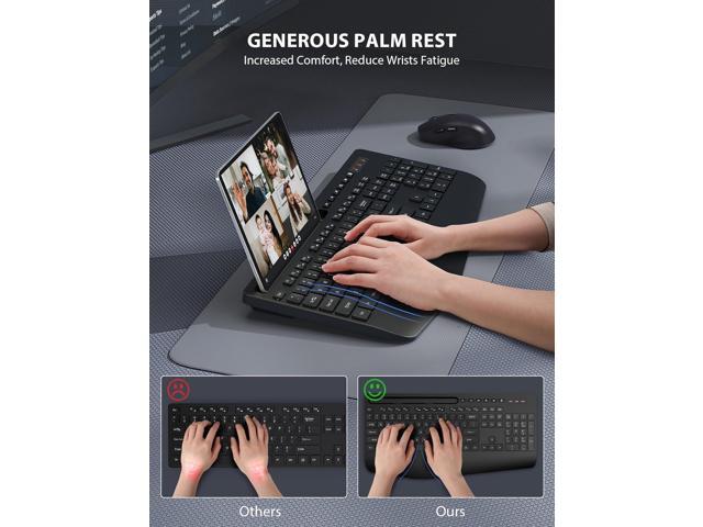 Wireless Keyboard and Mouse Combo - Full-Sized Ergonomic Keyboard with Wrist Rest, Phone Holder, Sleep Mode, Silent 2.4GHz Cordless Keyboard Mouse...