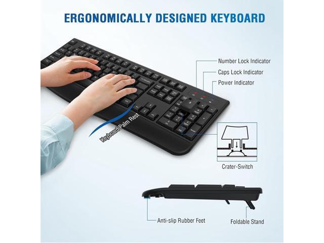 Wireless Keyboard and Mouse Combo, Full-Sized 2.4GHz Wireless Keyboard with Comfortable Palm Rest and Optical Wireless Mouse for Windows, Mac OS...