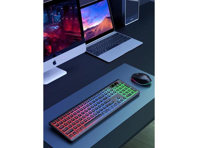 SABLUTE Wireless Keyboard and Mouse Backlit, Quiet Light Up Keys, Tilt Legs, Sleep Mode - Rechargeable USB Cordless Combo for Computer, iMac, PC,...
