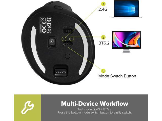DeLUX Wireless Vertical Mouse, Small Silent Ergonomic Mouse with BT 5.2 and USB Receiver, 6 Buttons and 4000 DPI, Rechargeable Mouse for Carpal...