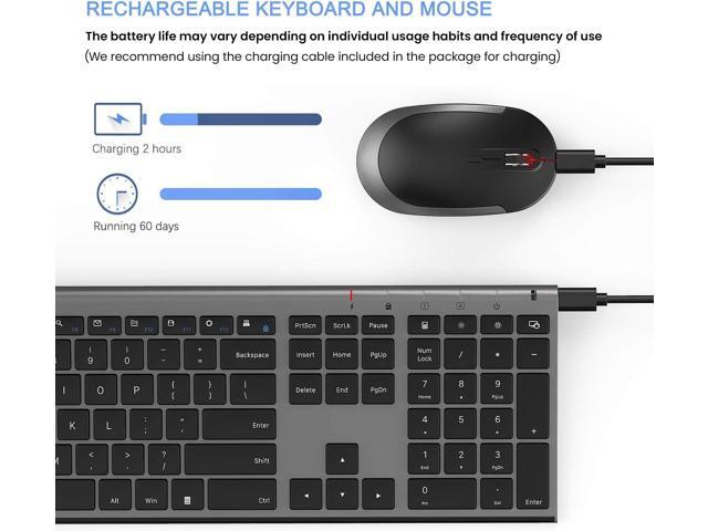 Wireless Keyboard and Mouse, Vssoplor Rechargeable Quiet Full-Size Keyboard and Mouse Combo Set Ultra Slim Design for Laptop, PC, Notebook,...