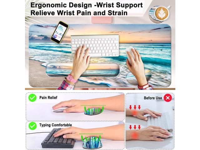 Keyboard Wrist Rest + Mouse Pad with Wrist Support + Desk Mat + Coaster 4 in 1 Set, XXL Large Gaming Mousepad Cute Ergonomic Mouse Pads for Desk...