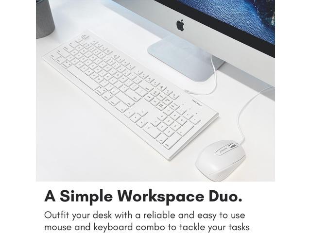 Macally 104 Key USB Wired Keyboard and Mouse Combo with Apple Shortcut Keys for Mac, iMac, Macbook, and Windows PC (MKEYECOMBO), White