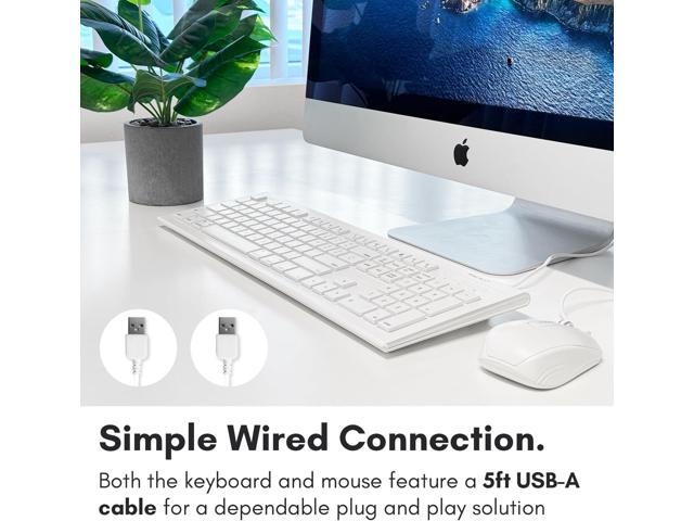 Macally 104 Key USB Wired Keyboard and Mouse Combo with Apple Shortcut Keys for Mac, iMac, Macbook, and Windows PC (MKEYECOMBO), White