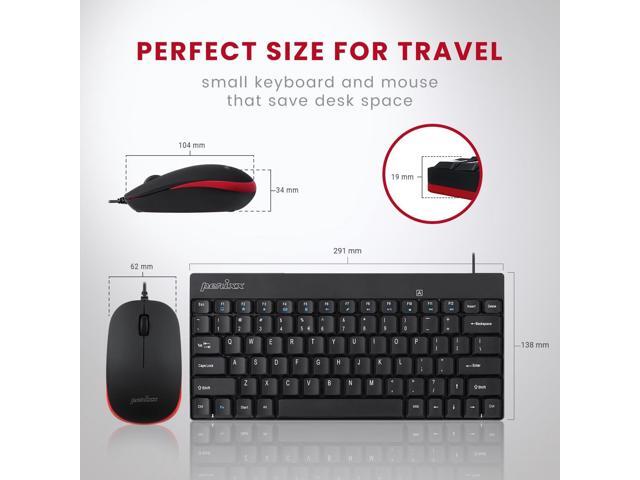 Perixx PERIDUO-212 Wired Mini Keyboard and Mouse Set, USB Connection, Black, US English Layout