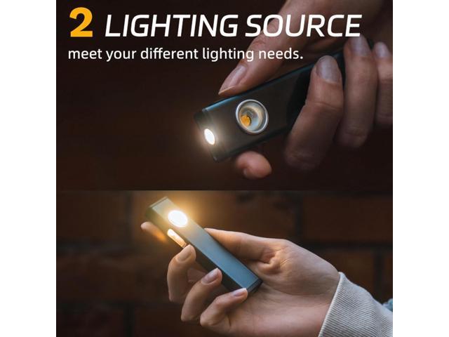 lexall 2 Pack Rechargeable Work Light, 600 Lumens Portable LED Flashlight, Magnetic COB Flat Task Light with Pocket Clip, 3 Modes, Pocket Pen...