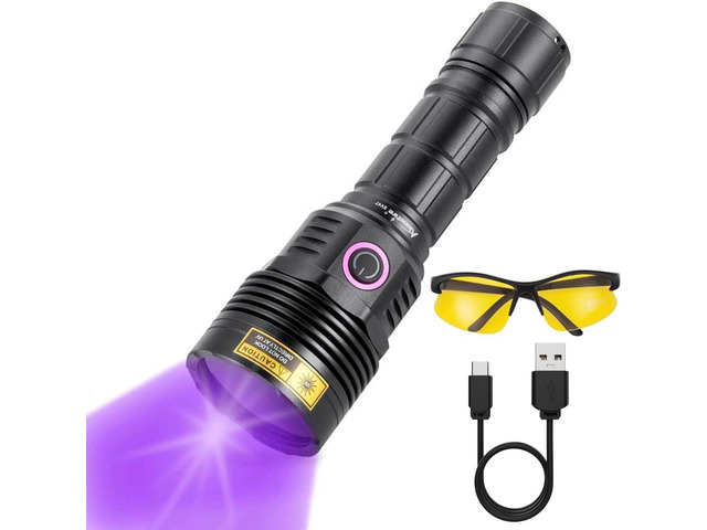 ALONEFIRE SV47 12W 365nm UV Flashlight USB C Rechargeable Long Range Black Light Pet Urine Detector for Resin Curing, Fishing, Scorpion, Minerals,...