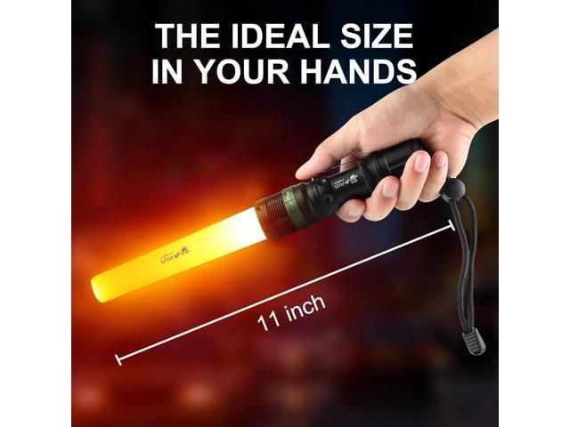 ULTRAFIRE 11-Inch Signal Traffic Wand LED Flashlight with Strobe Mode, Wrist Strap Lanyard, 250 Lumens, Orange Finish