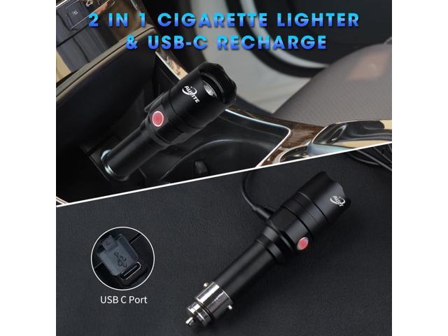 Small Safety Wand Flashlight for Traffic,Car,Emergency Cigarette Lighter & USB C Rechargeable Torch with Seat Belt Cutter