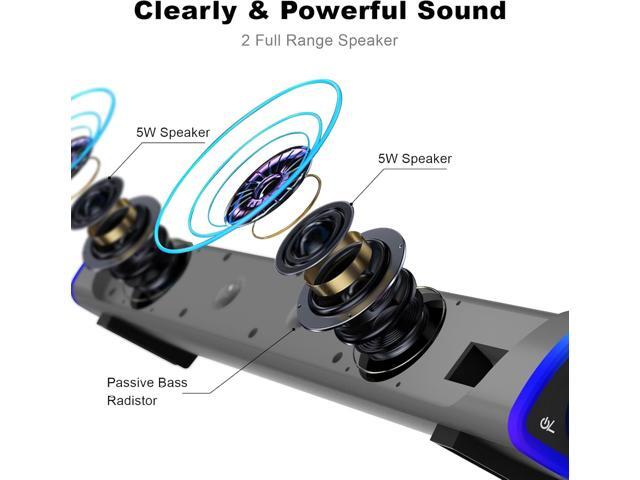 SOULION R30 Computer Speakers, USB Powered PC Speaker, Colorful LED Lights with Switch Button, 3.5mm Aux Surround Soundbar for Desktop Laptop Gray
