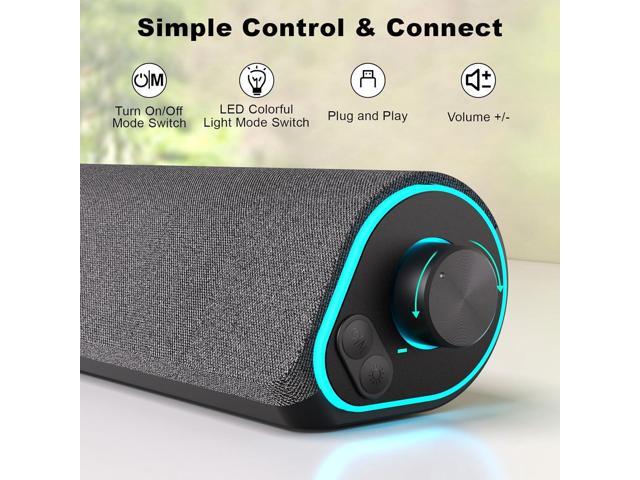 SOULION R50 Bluetooth Computer Speakers, 3.5mm PC Sound Bar for Desktop Monitor, Wired USB Powered & Colorful LED Lights with Switch Button,...