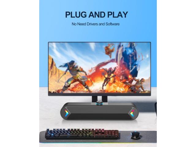 LENRUE Computer Speakers,Wired USB-Powered Sound-bar with 10W Stereo Sound for PC Desktop,Plug-n-Play (A39PRO /Black)