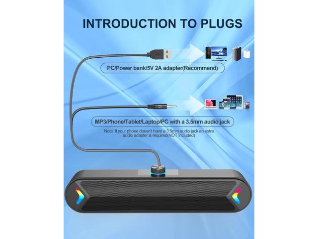LENRUE Computer Speakers,Wired USB-Powered Sound-bar with 10W Stereo Sound for PC Desktop,Plug-n-Play (A39PRO /Black)