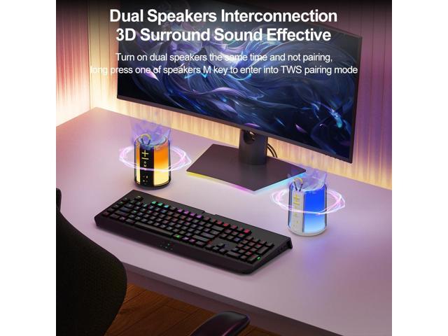 Portable Bluetooth Speaker with AUX Input, 8W Loud Stereo Sound, RGB Light, TF-Card/USB Flash Drive Input, Wireless BT 5.3 Dual Stereo Pairing, for...