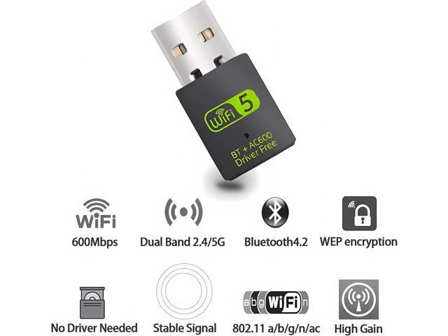 USB WiFi Bluetooth Adapter, 600Mbps Dual Band 2.4/5Ghz Wireless Network External Receiver, Mini WiFi Dongle for PC/Laptop/Desktop