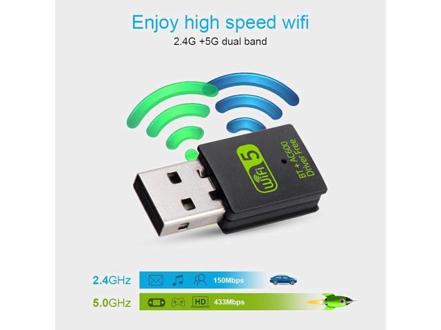 USB WiFi Bluetooth Adapter, 600Mbps Dual Band 2.4/5Ghz Wireless Network External Receiver, Mini WiFi Dongle for PC/Laptop/Desktop