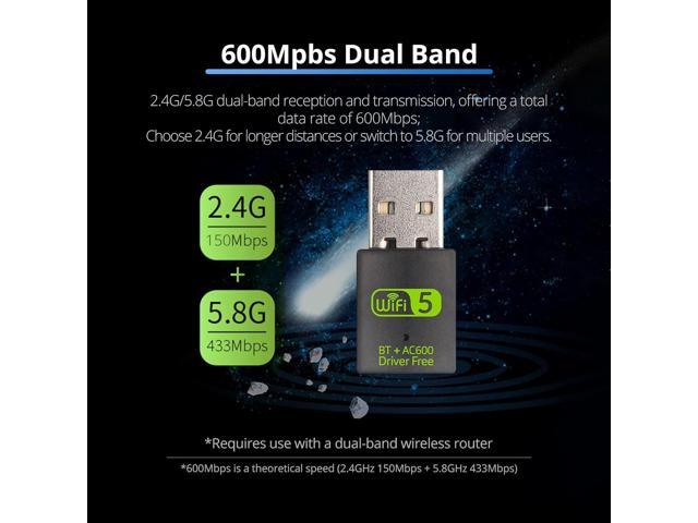 USB WiFi Bluetooth Adapter, 600Mbps Dual Band 2.4/5GHz Wireless Network Card, USB WiFi Dongle for PC/Laptop/Desktop, Support Windows XP/7/8.1/10