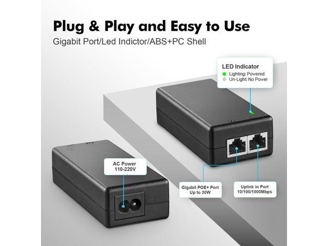 YuLinca Gigabit PoE Injector 30W, 802.3af/at Power Over Ethernet PoE Adapter, 10/100/1000Mbps, Non-PoE to PoE Adapter, Plug & Play, Distance Up to...