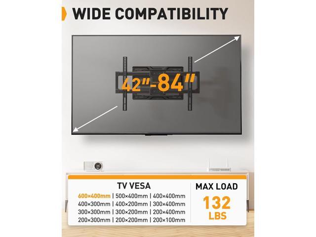 Perlegear Full Motion TV Wall Mount for Most 4284 inch Flat Curved TVs up to 132 lbs, 12/16 Wood Studs, Bracket with Articulating Arms, Swivel,...