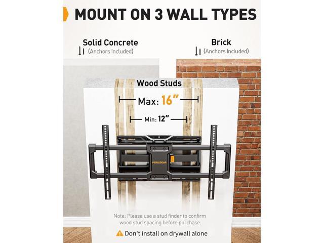 Perlegear Full Motion TV Wall Mount for Most 4284 inch Flat Curved TVs up to 132 lbs, 12/16 Wood Studs, Bracket with Articulating Arms, Swivel,...