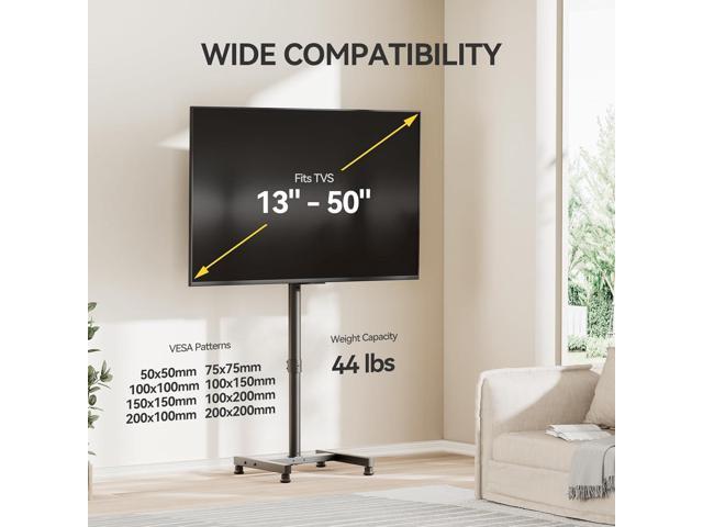 AM alphamount TV Floor Stand for 13-50 inch Flat/Curved TVs up to 44 lbs, 8 Level Height Adjustable Monitor Floor TV Stand with VESA 200x200,...