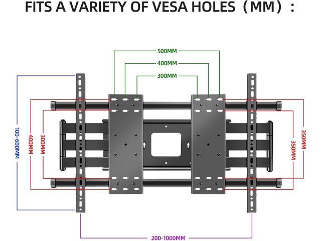 98 100 TV Wall Mount 75 86 90 105 110 120 inch Full Motion Bracket Large Screen Heavy Duty Led Adjustable Articulating Stand Max vesa 1000x600mm...