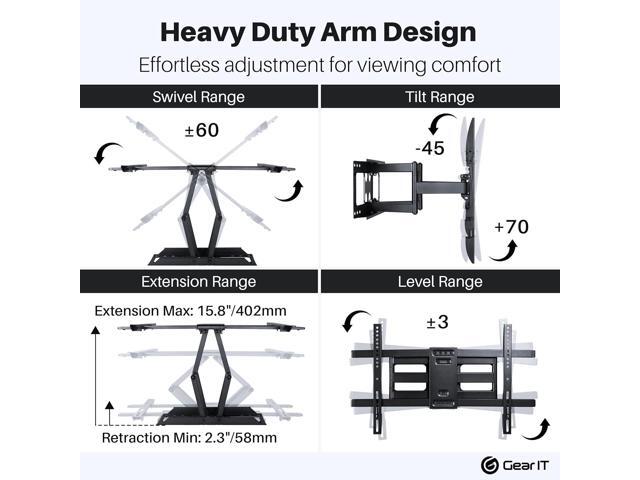 GEARit TV Wall Mount/Monitor (TVs 37 to 80 inch) Up to 132lbs - Full Motion Swivel, Tilt, Articulating Arm, Vesa 200 300 400 600