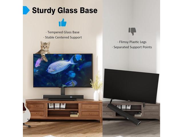 Universal TV Stand - Table Top TV Stand for 27-60 inch LCD LED TVs - 9 Level Height Adjustable TV Base Stand with Tempered Glass Base & Wire...