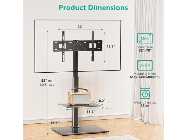 WALI TV Floor Stand for 32-70inch TVs up to 88lbs, Universal Floor TV Stand Mount, Swivel and Height Adjustable Tall TV Stand with Tempered Glass...