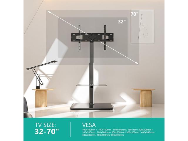 WALI TV Floor Stand for 32-70inch TVs up to 88lbs, Universal Floor TV Stand Mount, Swivel and Height Adjustable Tall TV Stand with Tempered Glass...