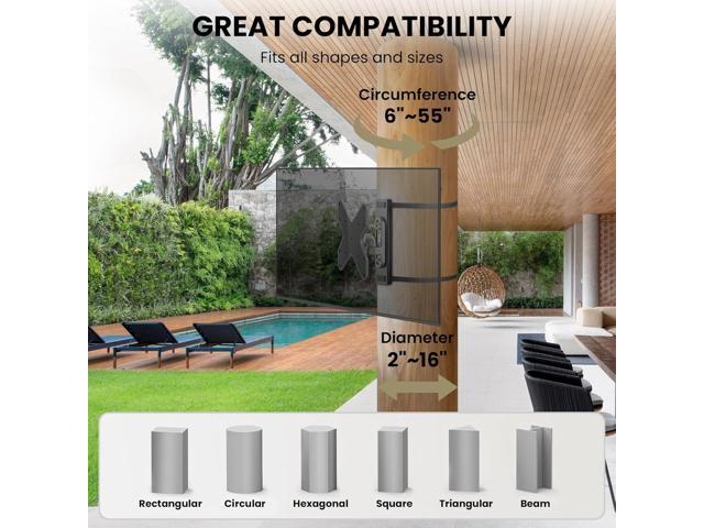 ZeboZap ZZTVS2022 DIY NO Drill Swivel Gazebo TV Mount Patio Pergola Square Post Holds 33lbs Fits 23'-50' TVs Weatherproof Black