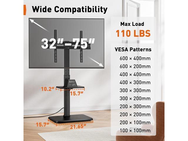 Perlegear Floor TV Stand with Power Outlet, Universal TV Stand for 32-75 inch TVs up to 110 lbs, Height Adjustable Standing TV Mount, Tall TV Mount...