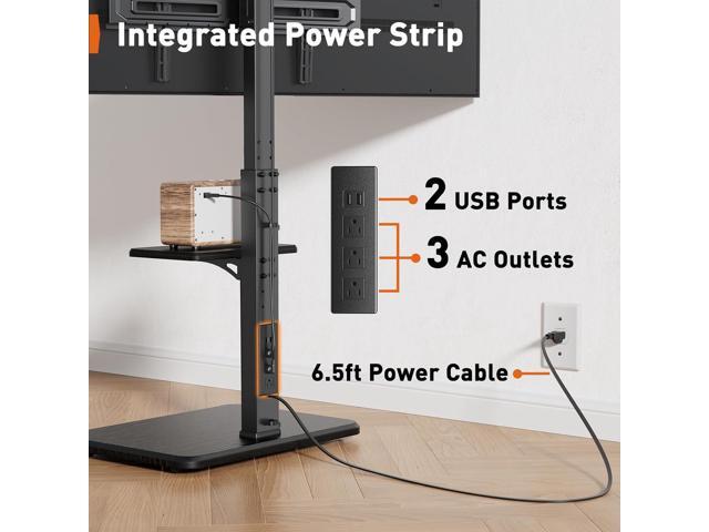 Perlegear Floor TV Stand with Power Outlet, Universal TV Stand for 32-75 inch TVs up to 110 lbs, Height Adjustable Standing TV Mount, Tall TV Mount...