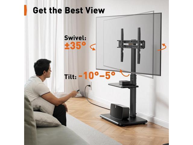 Perlegear Floor TV Stand with Power Outlet, Universal TV Stand for 32-75 inch TVs up to 110 lbs, Height Adjustable Standing TV Mount, Tall TV Mount...