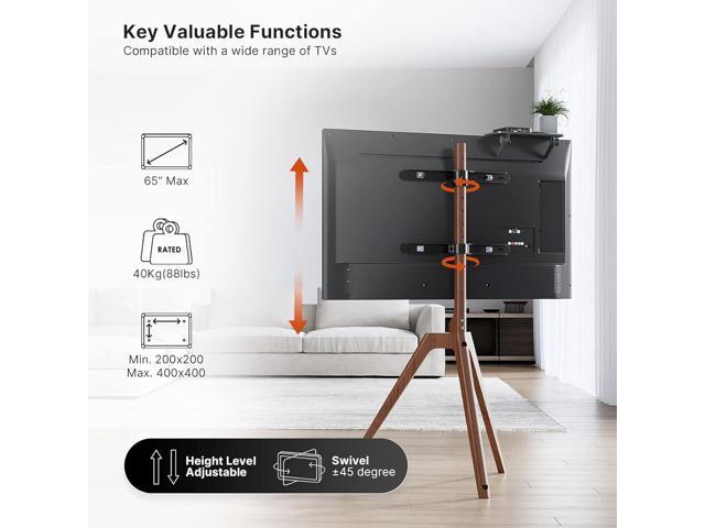 PUTORSEN Premium Wood Easel TV Stand, Adjustable TV Tripod Stand for 45-65 Inch LED LCD Screen, with Top TV Shelf and Magnetic Concealed Cable...