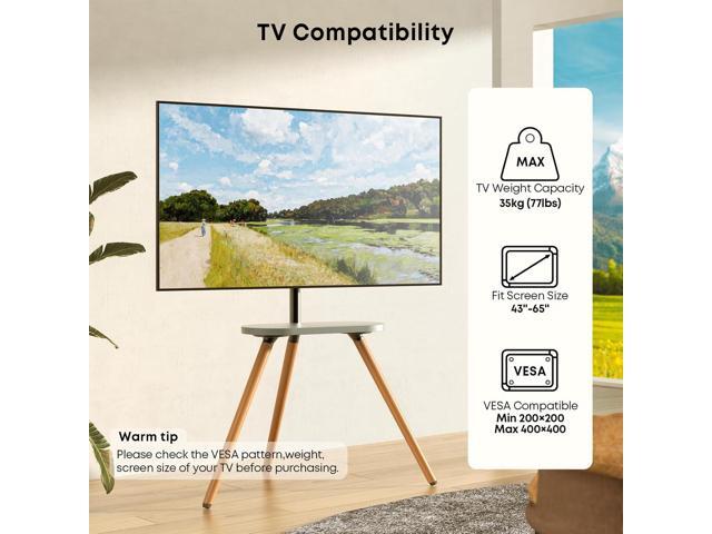 PUTORSEN Easel TV-Stand for 43-65-Inch Screens - Portable Swivel Tripod TV Stand with Wooden Tray, Height Adjustable TV Floor Stand, Max Load 77...