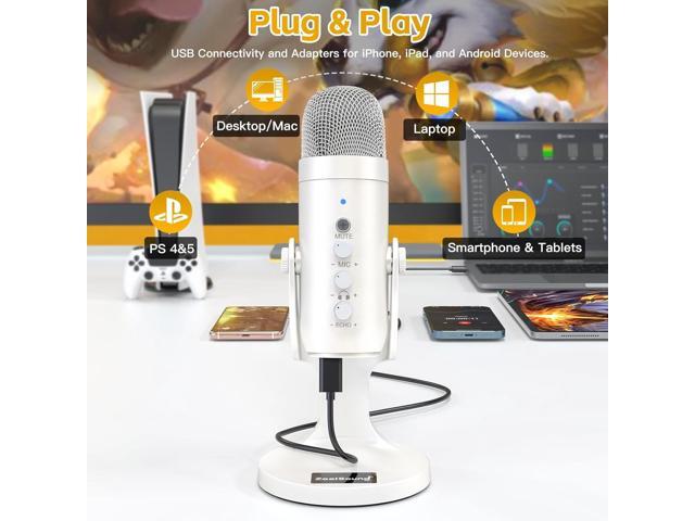 ZealSound USB Microphone,Quick Mute Noise Cancel for Phone Computer PC PS5,Gaming Microphone with Gain Control,Echo Monitor Volume Adjust for...
