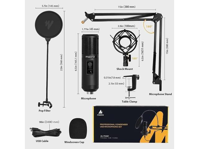 MAONO USB Recording Microphone Kit, Professional Condenser Microphone for PC with One-Touch Mute and Mic Gain Knob for Singing, Podcast, Studio,...