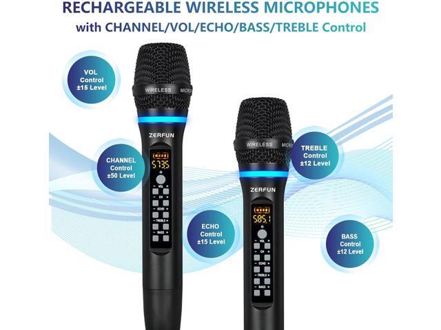 Dual Wireless Microphones Rechargeable, UHF Metal Wireless Mic System Cordless Microphone Professional with Echo Treble BASS VOL Channel Control...