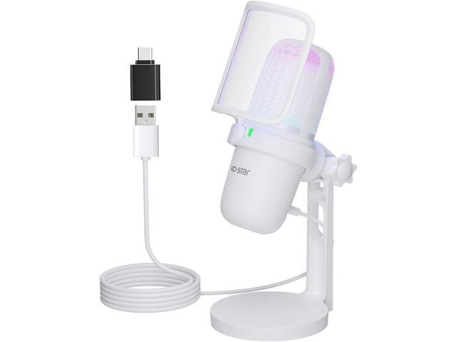 USB Microphone for PC,White Mini MicrophoneComputer Gaming Mic for PS4/ PS5/ Mac,Condenser Mic with Quick Mute,RGB Streaming...