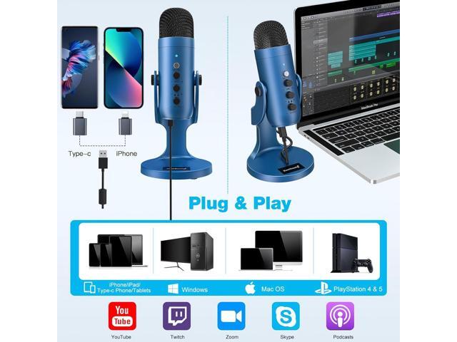 ZealSound USB Microphone,Condenser Gaming Mic for Phone/Laptop/PC/PS4/5/Computer,Microphone with Gain Knob,LED Mute,Monitor Volume Adjustment,Stand...