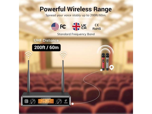 TONOR Wireless Microphones, Metal Dual Professional UHF Cordless Dynamic Mic Handheld Microphone System for Home Karaoke, Meeting, Party, Church,...