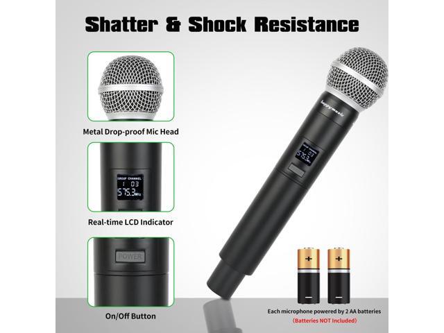 happymusic Professional UHF 2 Channel Wireless Microphone System, Cordless Handheld Mic Set, 150ft Range Perfect for DJ, Church, Wedding, Event,...