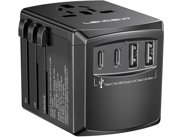 LENCENT Universal Travel Power Adapter, International AC Plug Adaptor with 2 USB C 2 USB A Ports Wall Charger Worldwide Travel Essentials for US to...