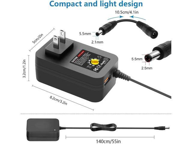 SHNITPWR 36W Adjustable Power Supply DC 6V~24V Universal Power Adapter 6V 9V 12V 15V 18V 20V 24V Variable Power Supply with 5V 2A USB Port AC/DC...