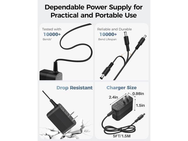 15V DC Power Supply DC 15V Power Cord 1A Charger with 10 Interchangeable Jacks Universal Adapter for 100mA 200mA 300mA 400mA 500mA 600mA 700mA...