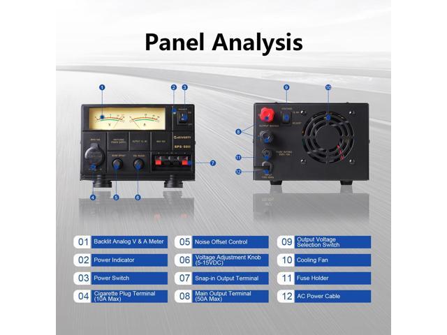 Universal Compact Bench Power Supply- 50 Amp Regulated Home Lab Benchtop AC-to-DC Converter 13.8 Volt/9-15Volt, Cooling Fan, Screw Type Terminals -...