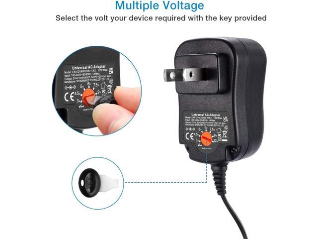 Powseed 12W Universal AC Adapter DC 3V 4.5V 5V 6V 7.5V 9V 12V Power Cord for Household Electronics CCTV IP Camers Routers Speaker Tablet Webcam USB...